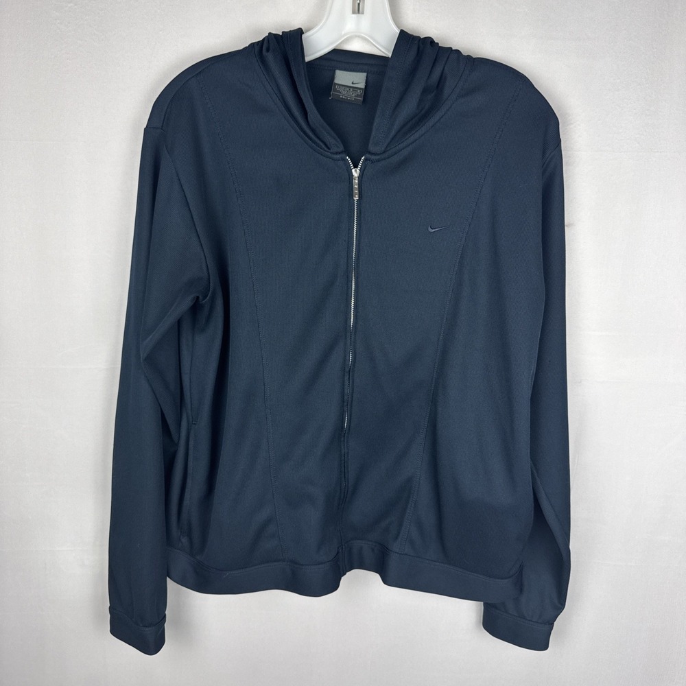 Nike Dri-Fit Hoodie Running Jacket L (12-14) Navy Poly Full Zip